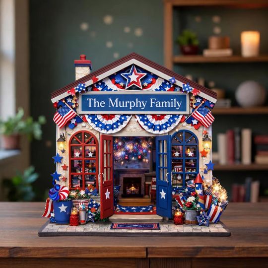 Discover Personalized America House 250th Anniversary Wooden Block Decor, 1776 2026 Wooden Block, Patriotic Flag Custom Family Name House Sign