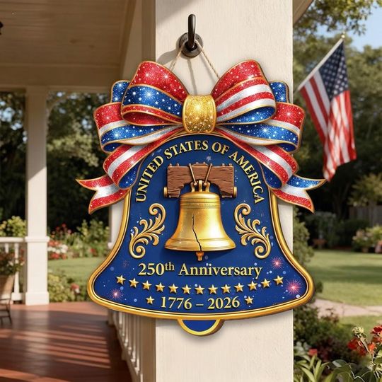 USA 250th Anniversary Wooden Liberty Bell Wooden Sign, 3D Effect, 1776-2026 Decor, America 250 Decor, 250th Anniversary Porch Wooden Sign
