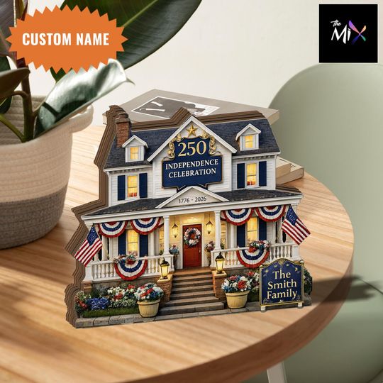Personalized Independence Day Wooden Block, America 250 Celebration Decoration, July 4th House