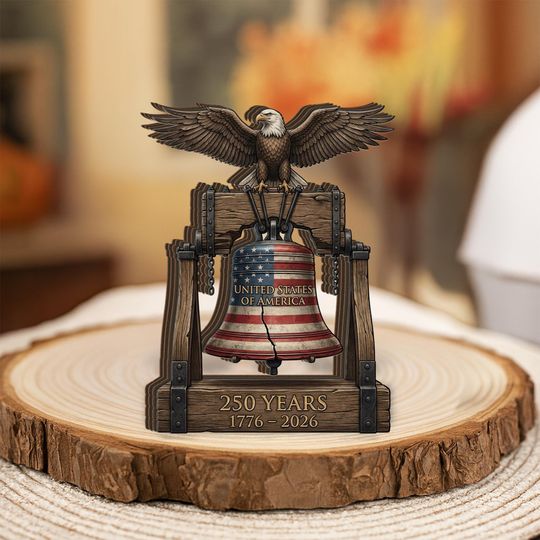 Patriotic Wooden Block Decor: 250 Years 17762026 Liberty Bell Eagle Display