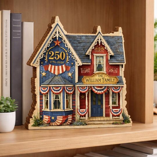 Personalized House Wooden Block America 250th Anniversary Decor 1776 2026 Wooden Block Patriotic Flag Personalized Family Name House Sign