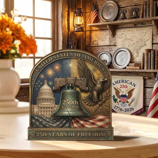 America 250th Anniversary Wooden Block, 1776-2026 Patriotic Gift, 250 Years of Freedom Sign, USA 250 Years Decor, USA Patriotic Decor
