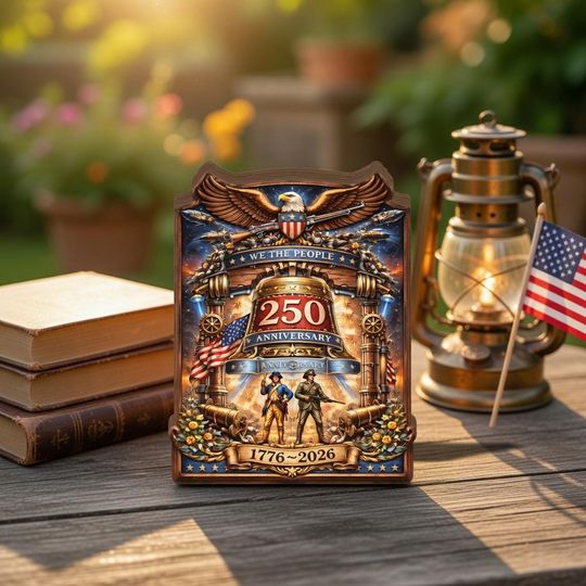 Discover Patriotic 250th Anniversary Wooden Block, We The People 1776-2026, American Eagle Independence Day Decor Gift