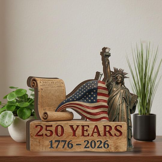 America 250 Years Wooden Block, Patriotic USA Decor 17762026, Liberty Statue Flag Sign, Independence Day Table Decor, July 4th Gift