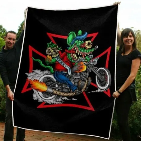 Discover Retro Motorcycle Monster Cartoon Flannel Blanket Cozy Throw Gift