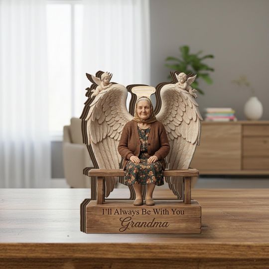 Discover Personalized Wooden Block, Grandma Figurine, Angel Wings, Grandma Memorial, Desktop Decor
