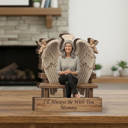 Discover Personalized Wooden Block, Mommy Figurine, Angel Wings, Memorial Mom, Desktop Decor