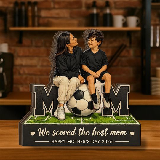 Discover Personalized Wooden Block: Soccer MOM Design with Custom Illustration
