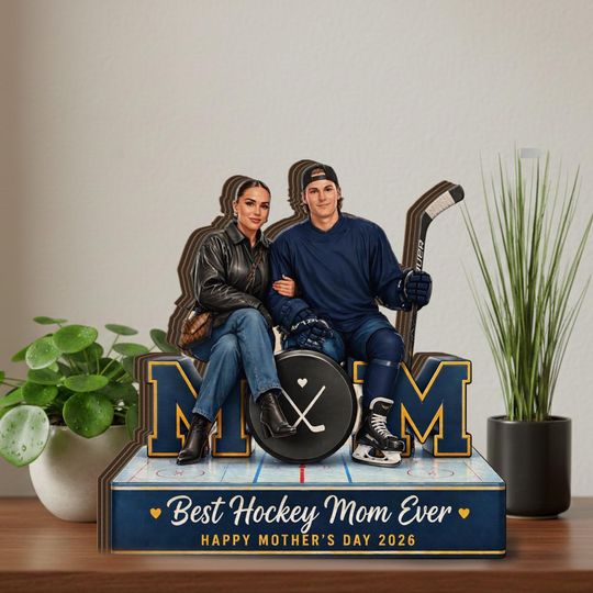 Discover Personalized Wooden Block: Hockey MOM Design with Custom Illustration