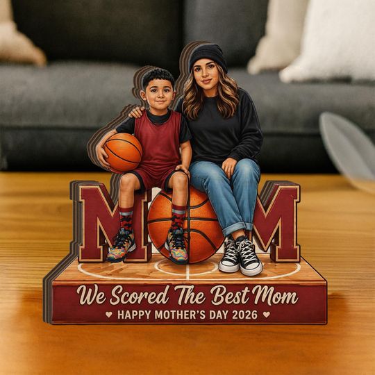 Personalized Wooden Block: Basketball MOM Design with Custom Illustration