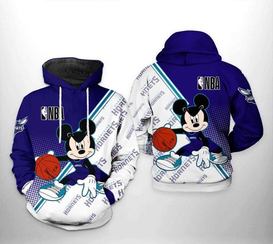 Discover Charlotte Hornets White Dark Purple Mickey Pullover Hoodie