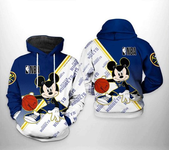 Discover Denver Nuggets Blue White Mickey Pullover Hoodie