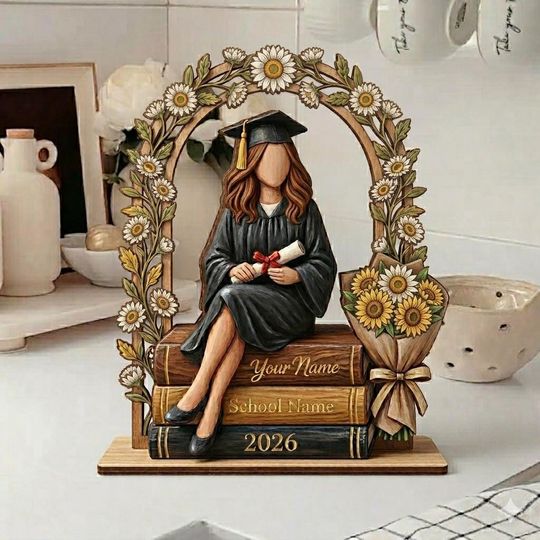 Discover Personalized Sunflower Graduation Wooden Block, Custom Name Grad Gift, Class of 2026 Keepsake, Gift for Daughter, Graduation Gift