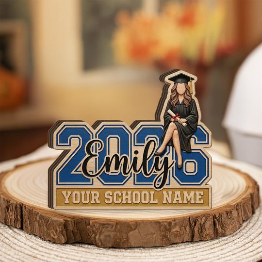 Discover Personalized Graduation Wooden Block: Custom 2026 Desk Sign, Student Name, School Decor