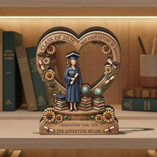 Personalized Graduation Wooden Block Class of 2026, Custom Name 3D Effect Printed Wood Sign, Sunflower Senior Gift, High School Grad
