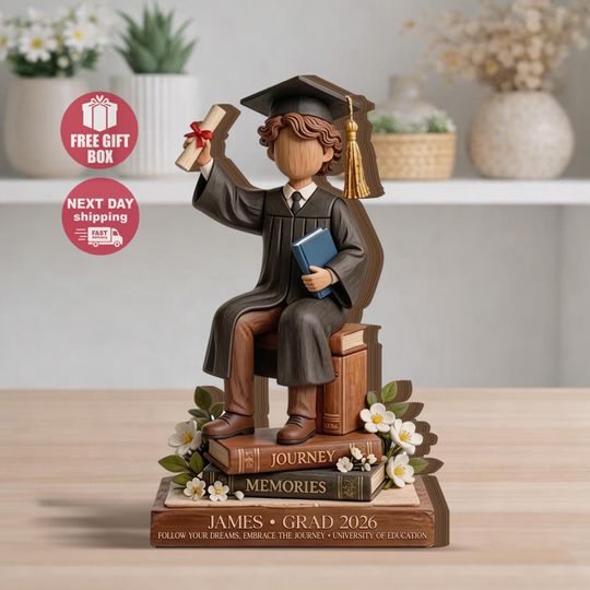 Discover Personalized Graduation Wooden Block, Custom Class of 2026 Name Gift, Graduate Keepsake Decor for Him Her Desk