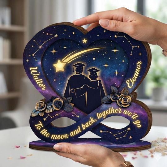 Discover Custom Graduation Couple Wooden Block, Romantic Celestial Infinity Decor, Engraved Names & Quote, College University Grad Gift
