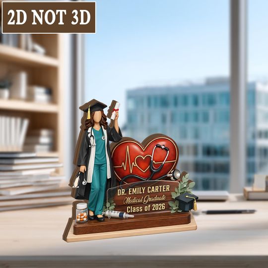 Personalized Medical Graduation Wooden Block, Custom Doctor Gift Class of 2026, Nurse Graduate Desk Decor, Healthcare Graduation Keepsake
