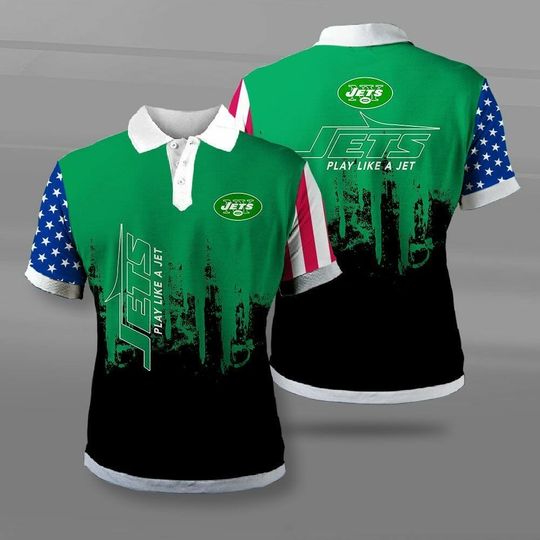Discover football New York Jets Green Black Polo Shirt V3