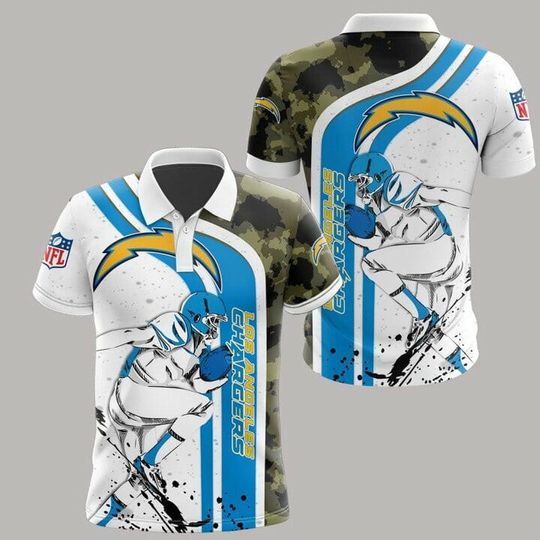 football Los Angeles Chargerss White Blue Camo Polo Shirt