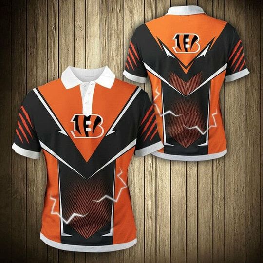 Discover football Cincinnati Bengals Lightning Orange Black Polo Shirt