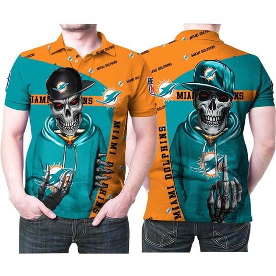 Discover football Miami Dolphins Aqua Orange Skull Polo Shirt