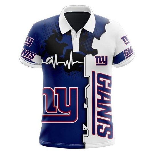 Discover football New York Giants White Navy Blue Polo Shirt V3