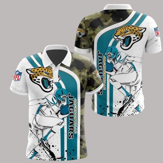 football Jacksonville Jaguarss White Teal Camo Polo Shirt