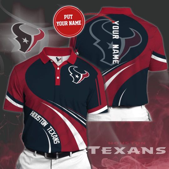 Discover football Houston Texans Custom Name Blue Red Polo Shirt V9