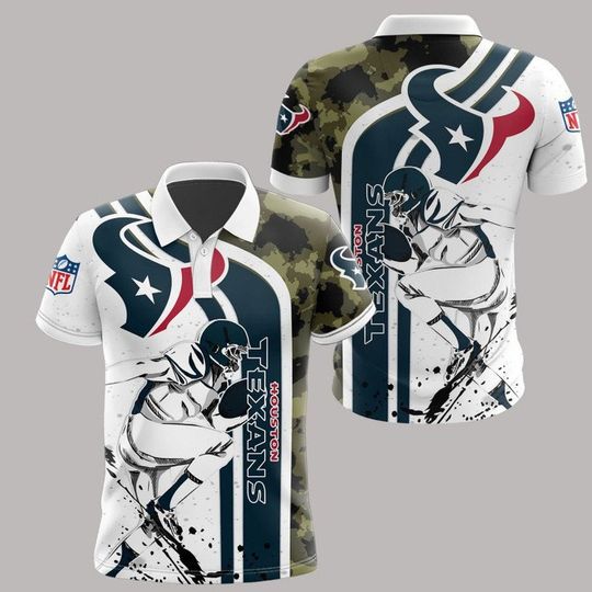 Discover football Houston Texans White Blue Camo Polo Shirt