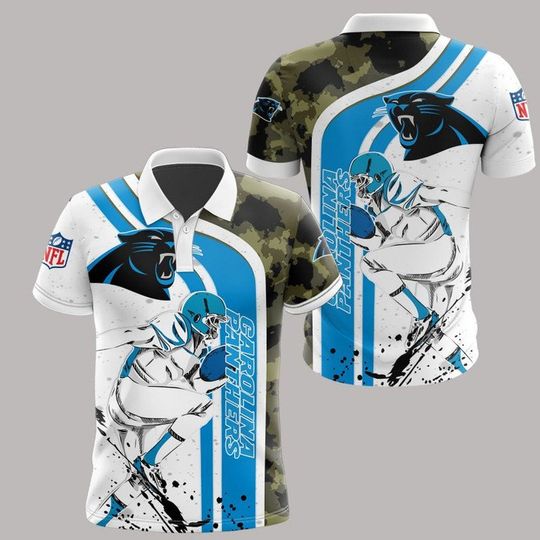 Discover football Carolina Panthers White Blue Camo Polo Shirt