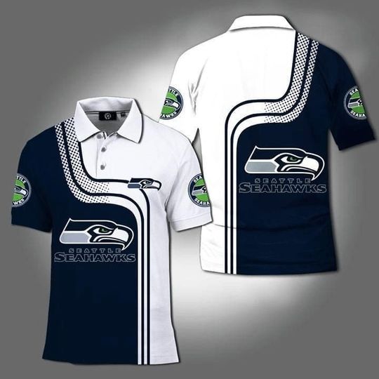 Discover football Seattle Seahawks Navy White Polo Shirt V5