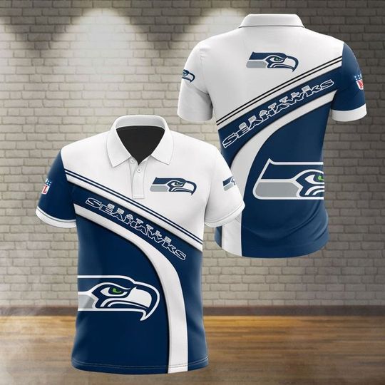 football Seattle Seahawkss Navy White Polo Shirt V2