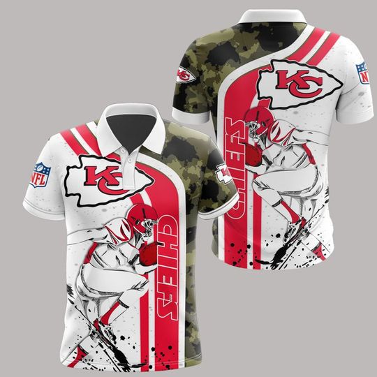 Discover football Kansas City Chiefs White Red Camo Polo Shirt