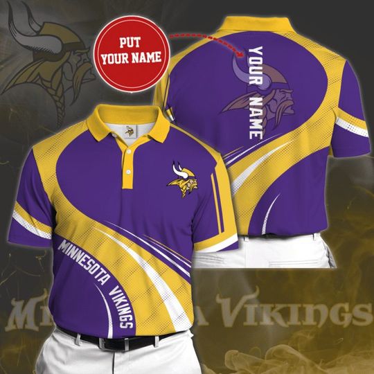 Discover football Minnesota Vikings Custom Name Yellow Purple Pattern Polo Shirt