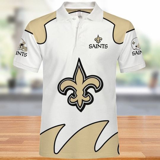 Discover football New Orleans Saints White Golden Fire Graphic Polo Shirt