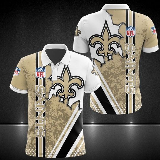 Discover football New Orleans Saints Golden White Scratch Logo Heart Polo Shirt