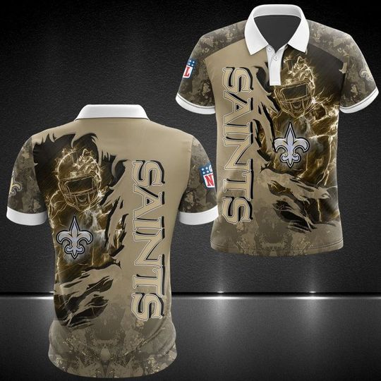 Discover football New Orleans Saints Golden Camo Scratch Player Polo Shirt