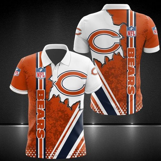 Discover football Chicago Bears Orange White Logo In Hert Polo Shirt