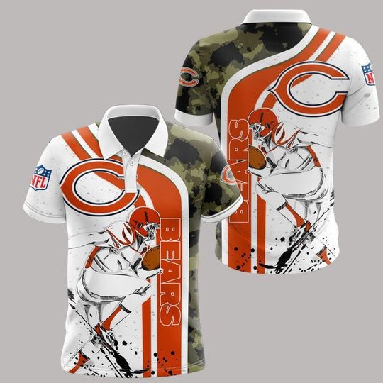 Discover football Chicago Bears Camo White Red Pattern Polo Shirt