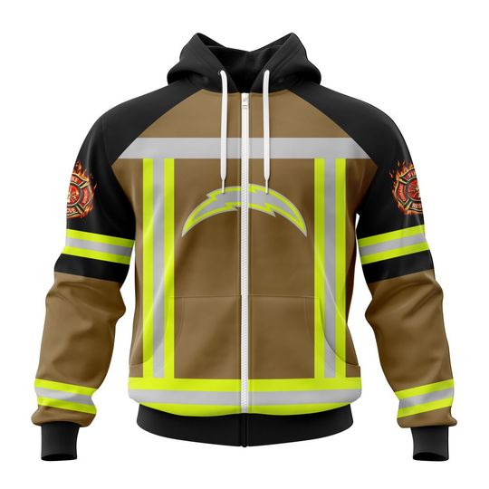 football Los Angeles Chargers Custom Name Number Firefighter Uniform Zip Up Hoodie