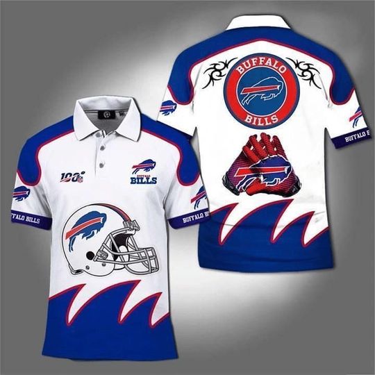 Discover football Buffalo Bills White Royal Blue Helmet Polo Shirt