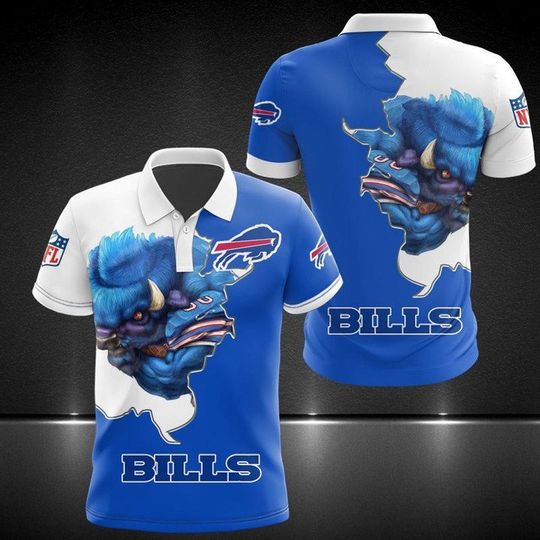 Discover football Buffalo Billss White Blue Mascot Polo Shirt
