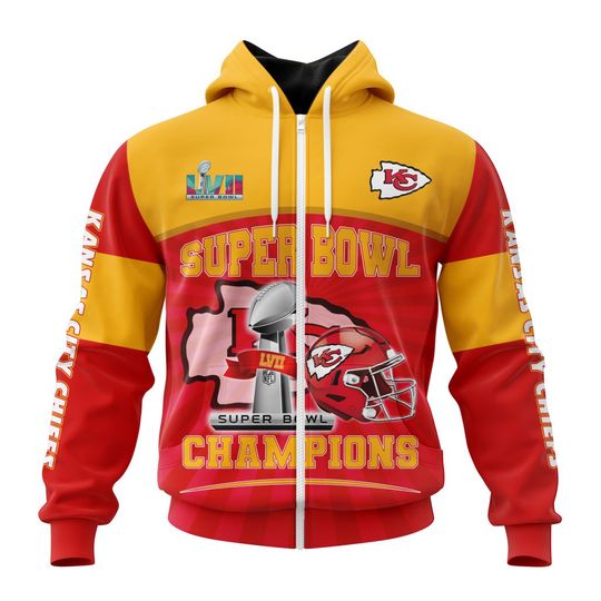 football Kansas City Chiefs Super Bowl LVII Champions Zip Up Hoodie