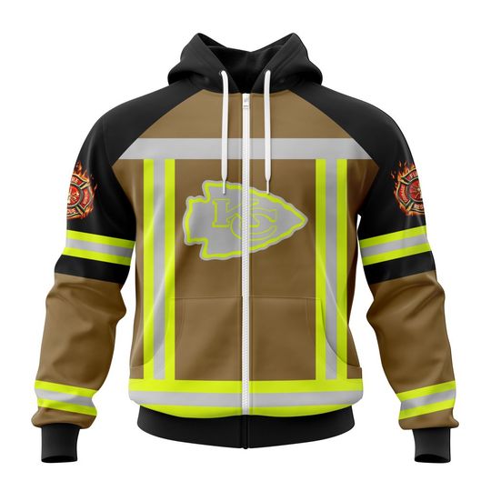 Discover football Kansas City Chiefs Custom Name Number Firefighter Uniform Zip Up Hoodie