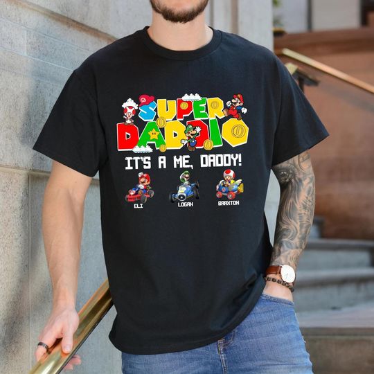 Personalized Super Daddio Shirt,Super Dad Shirt, Super Mario Shirt, Daddio Shirt, Dad Gamer Shirt, Father's Day Daddio Shirt, Mario Family