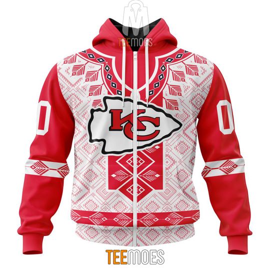 football Kansas City Chiefs Custom Name Number Native Pattern Zip Up Hoodie