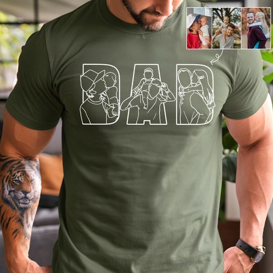 Discover Personalized Dad Shirt, Personalized Portrait Gift for Dad, Dad Outline Photo Shirt, Fathers Day Gifts From Kids, Father's Day T-Shirt