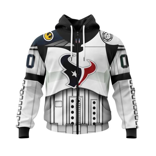 Discover football Houston Texans Custom Name Number Star Wars Zip Up Hoodie