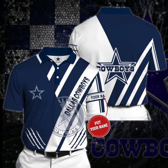 Discover football Dallas Cowboyss Custom Name Blue WS Curve Polo Shirt V2